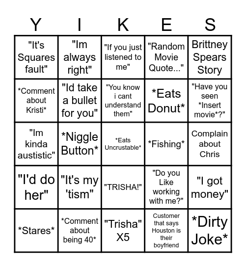 Houston's Regular Sayings Bingo Card