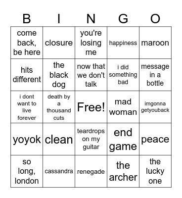 london surprise songs bingo Card