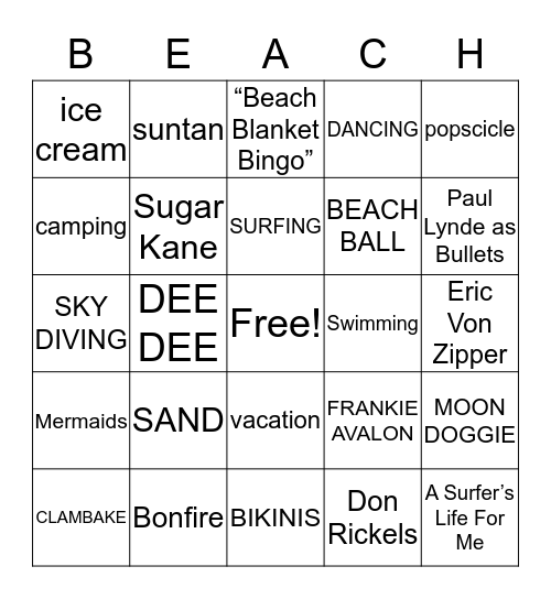 BEACH BLANKET BINGO Card