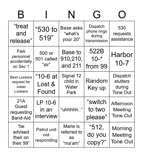 Radio Bingo Card