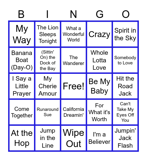 MUSIC BINGO at the Ann Arbor Eagles! Bingo Card