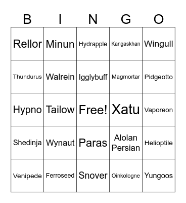 Pokemon Bingo Card
