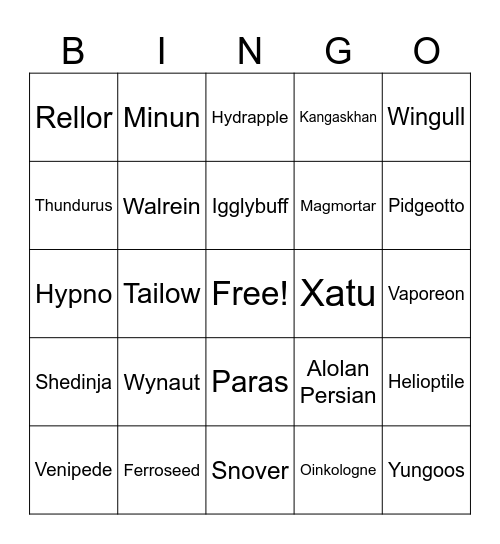 Pokemon Bingo Card