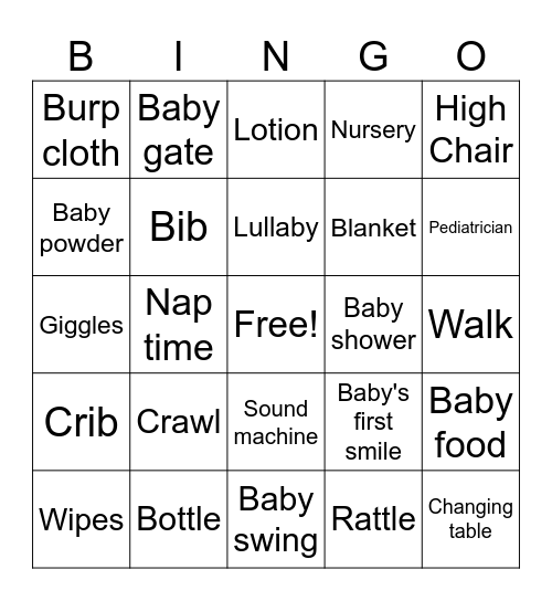 Baby Zuri Bingo Card
