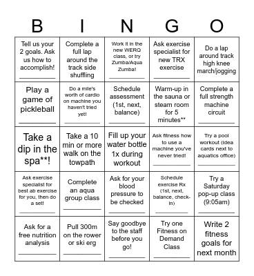 Lifestyles Fitness Bingo Card