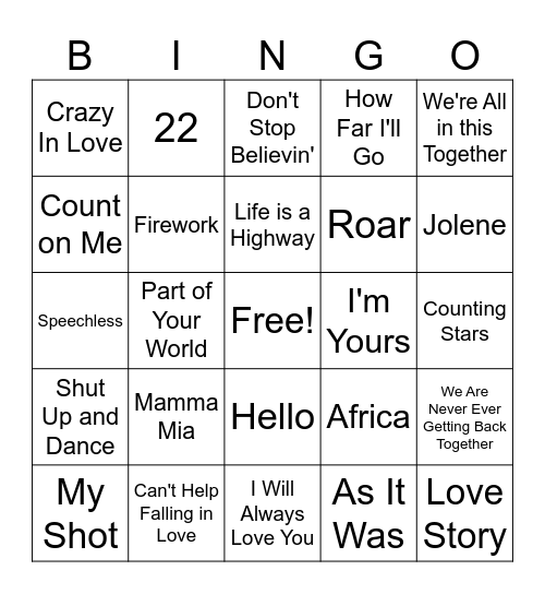 Music Bingo Card