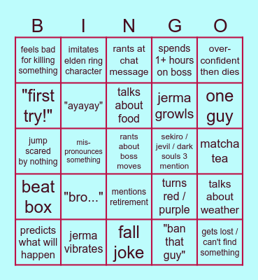 Jerma Elden Ring Bingo Card