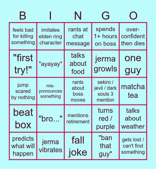 Jerma Elden Ring Bingo Card