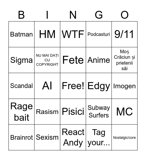 Cancer Bingo Card