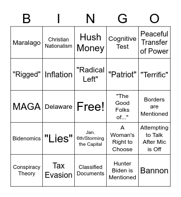 Presidential Debate Bingo Card