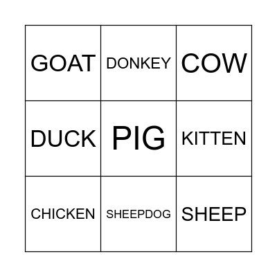 Farm Animal BINGO! Bingo Card
