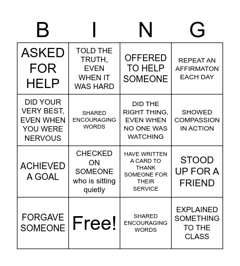 COURAGE Bingo Card