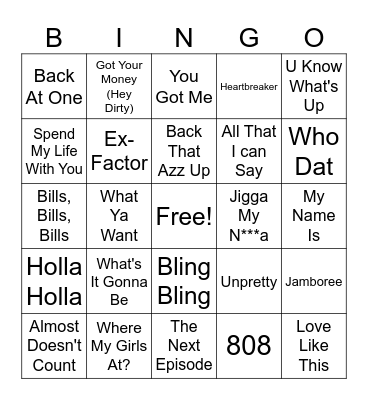 1999 SONGS Bingo Card