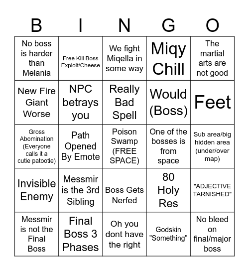 Elden Ring Bingo Card