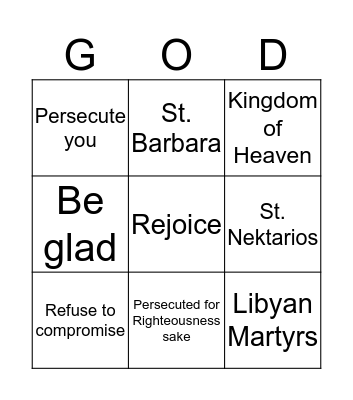 Beatitude Bingo Card