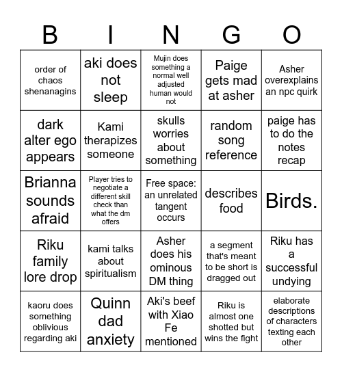 That one mha knockoff bingo card Bingo Card