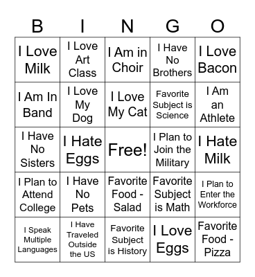 Get To Know Each Other Bingo Card