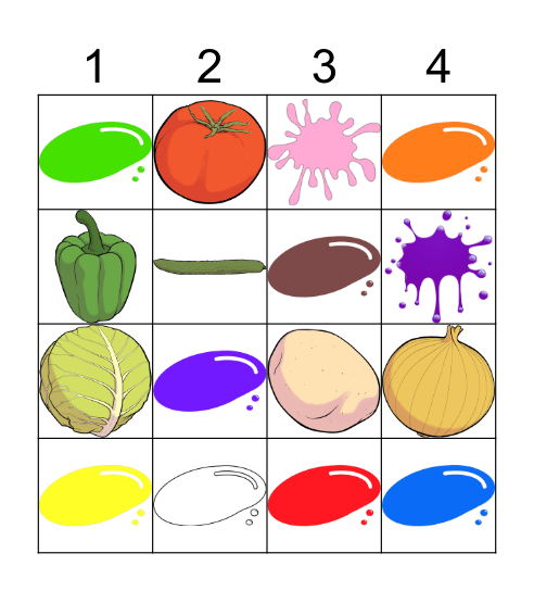 Vegetables and Colors Bingo Card