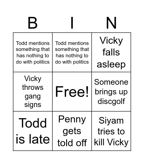 Politics  Bingo Card