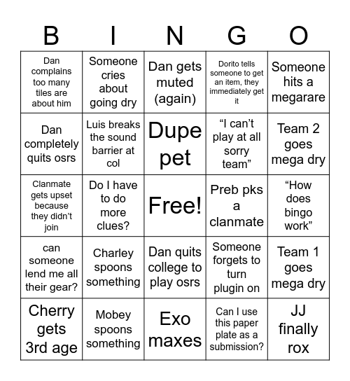 Obliterate Bingo Card