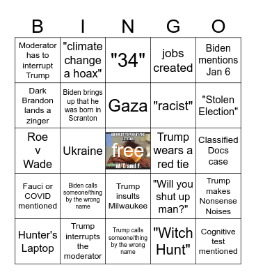 2024 Presidential Debate Bingo Card