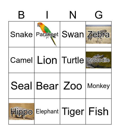 Zoo Animals Bingo Card