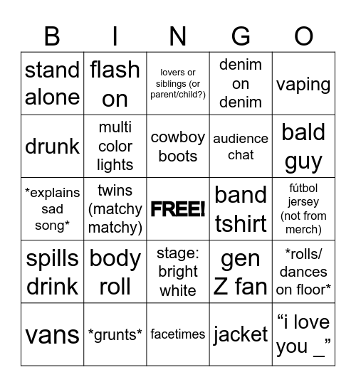 Future Islands Bingo Card