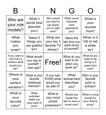 Social Bingo Card