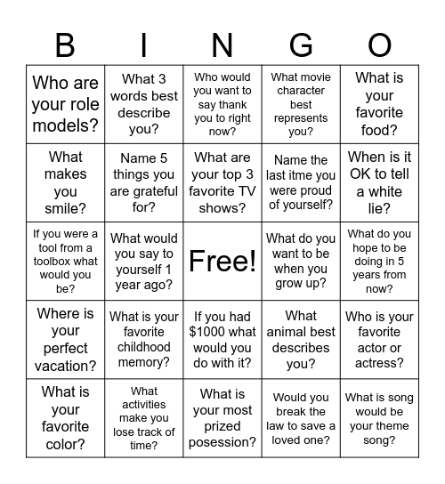 Social Bingo Card