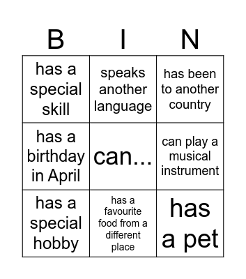 Uniqueness Bingo Card