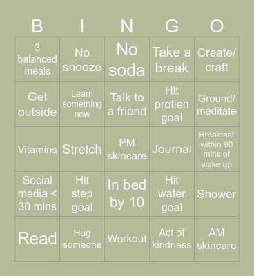 Wellness Bingo Card