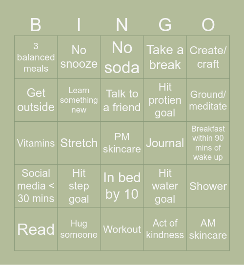 Wellness Bingo Card