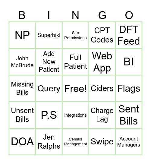 Back to Basics Bingo Card
