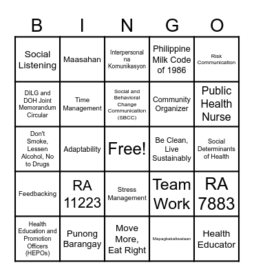 Barangay Health Workers' Bingo Time Bingo Card