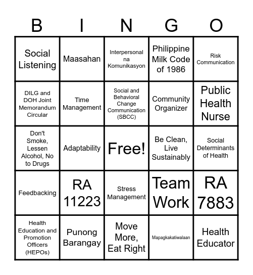 Barangay Health Workers' Bingo Time Bingo Card