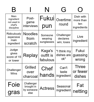 Iron Chef JP Bingo Card