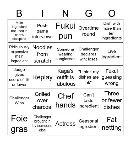 Iron Chef JP Bingo Card