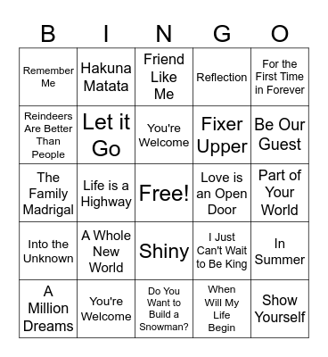 Disney Bingo Card