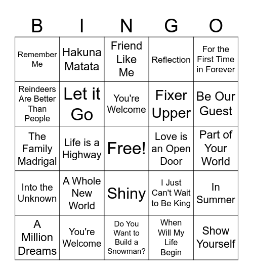 Disney Bingo Card