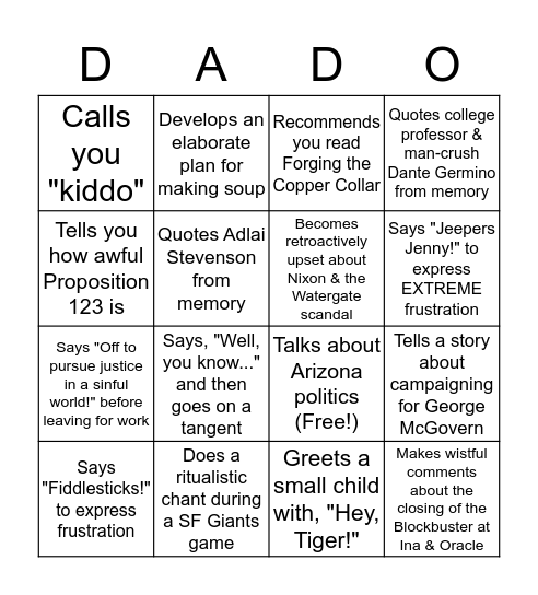 Dad Bingo Card