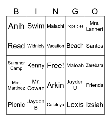 Summer Bingo Card