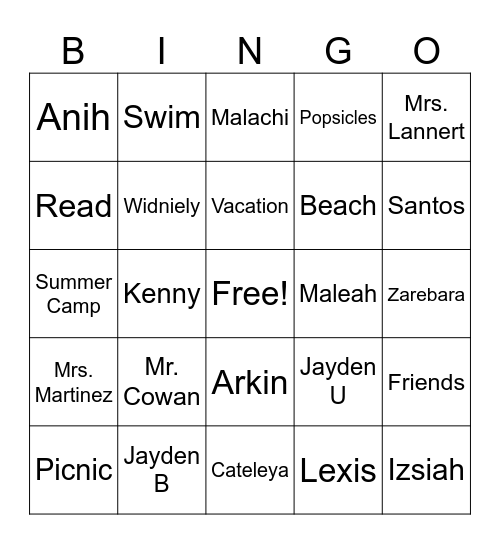 Summer Bingo Card