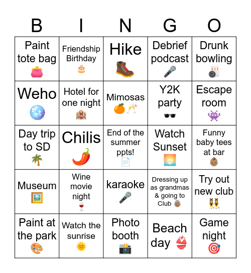 Hot Girl Summer Bingo Card