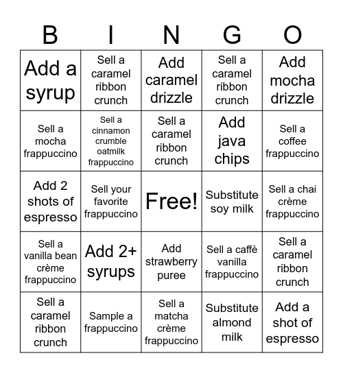 Frappy Hour Bingo Card