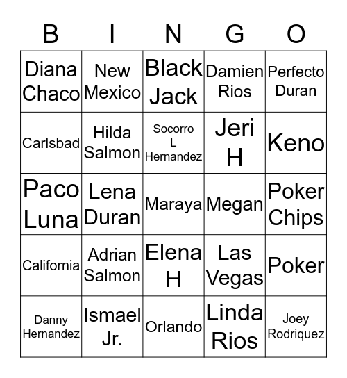 Hernandez Family Reunion 2016 Bingo Card