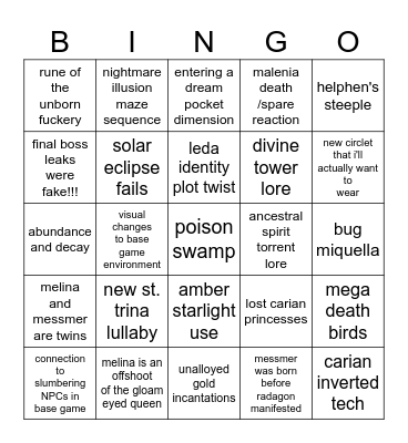 shadow of the ertree wants & predictions Bingo Card