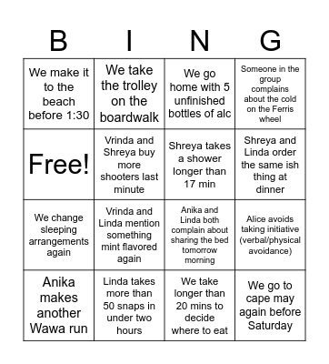 Beach House 2024 Bingo Card