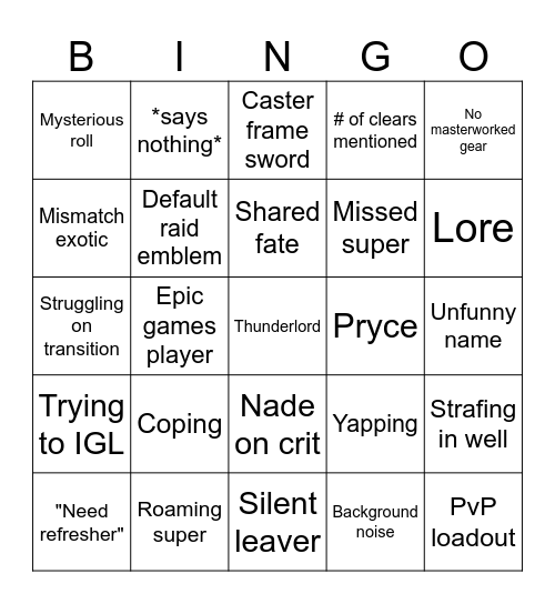 Untitled Bingo Card