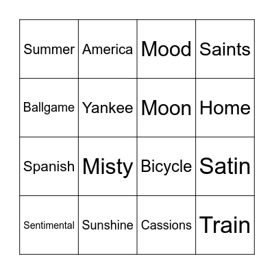 Musical Bingo Card