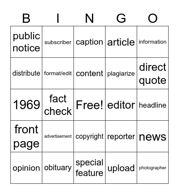 BOONE COUNTY JOURNAL NEWSPAPER Bingo Card